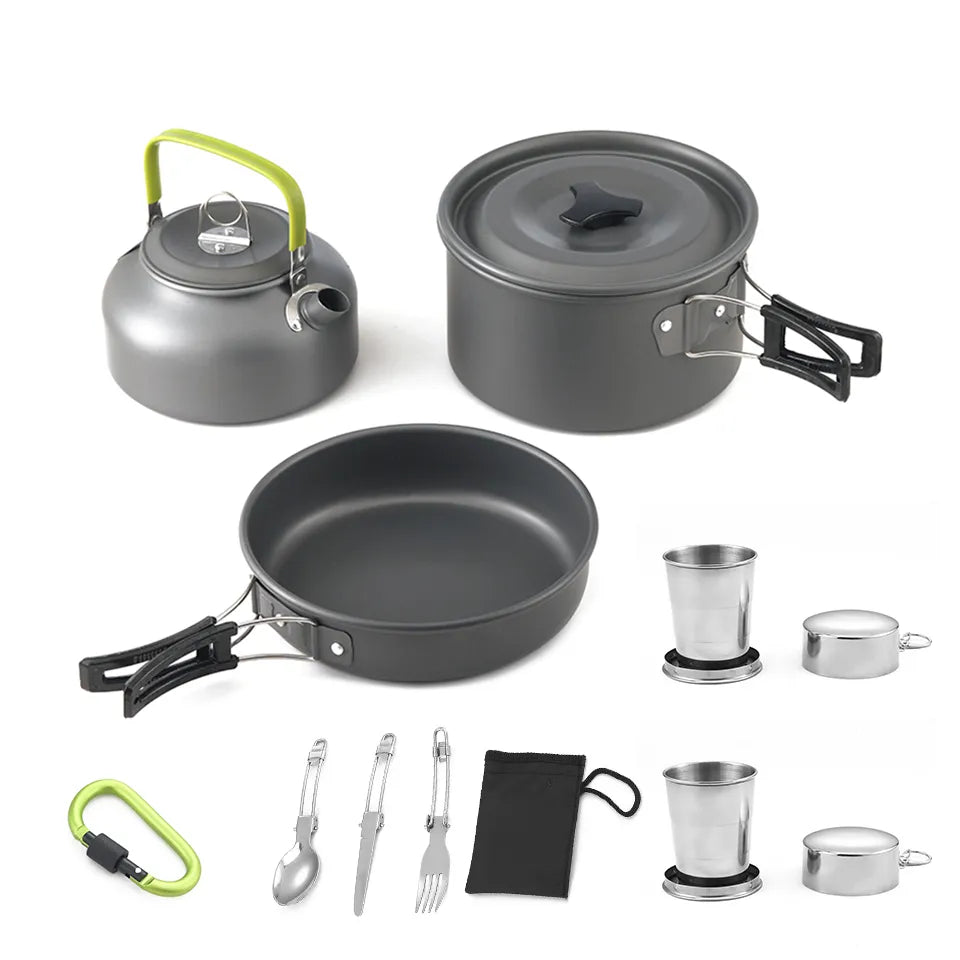  Outdoor Camping Cookware Set with Pot Pan and Kettle