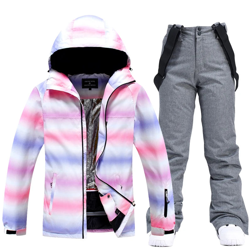 Women's Snow Wear 10k Waterproof Ski Suit Set Snowboard Clothing Ice Jackets + Strap Pants