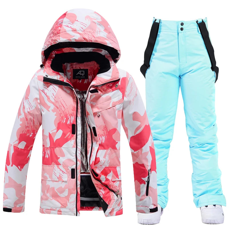 Women's Snow Wear 10k Waterproof Ski Suit Set Snowboard Clothing Ice Jackets + Strap Pants