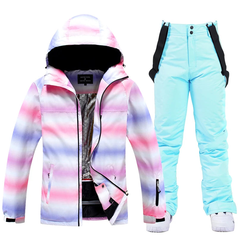 Women's Snow Wear 10k Waterproof Ski Suit Set Snowboard Clothing Ice Jackets + Strap Pants