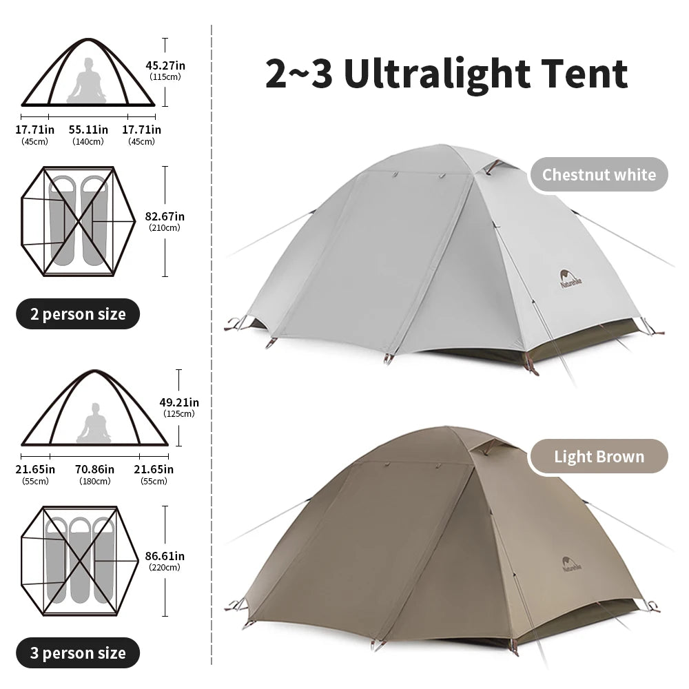 Camping Tent 2-3 People Waterproof UPF50+ Camping Tent Outdoor Ultralight Portable Hiking Trekking Sun Shelter